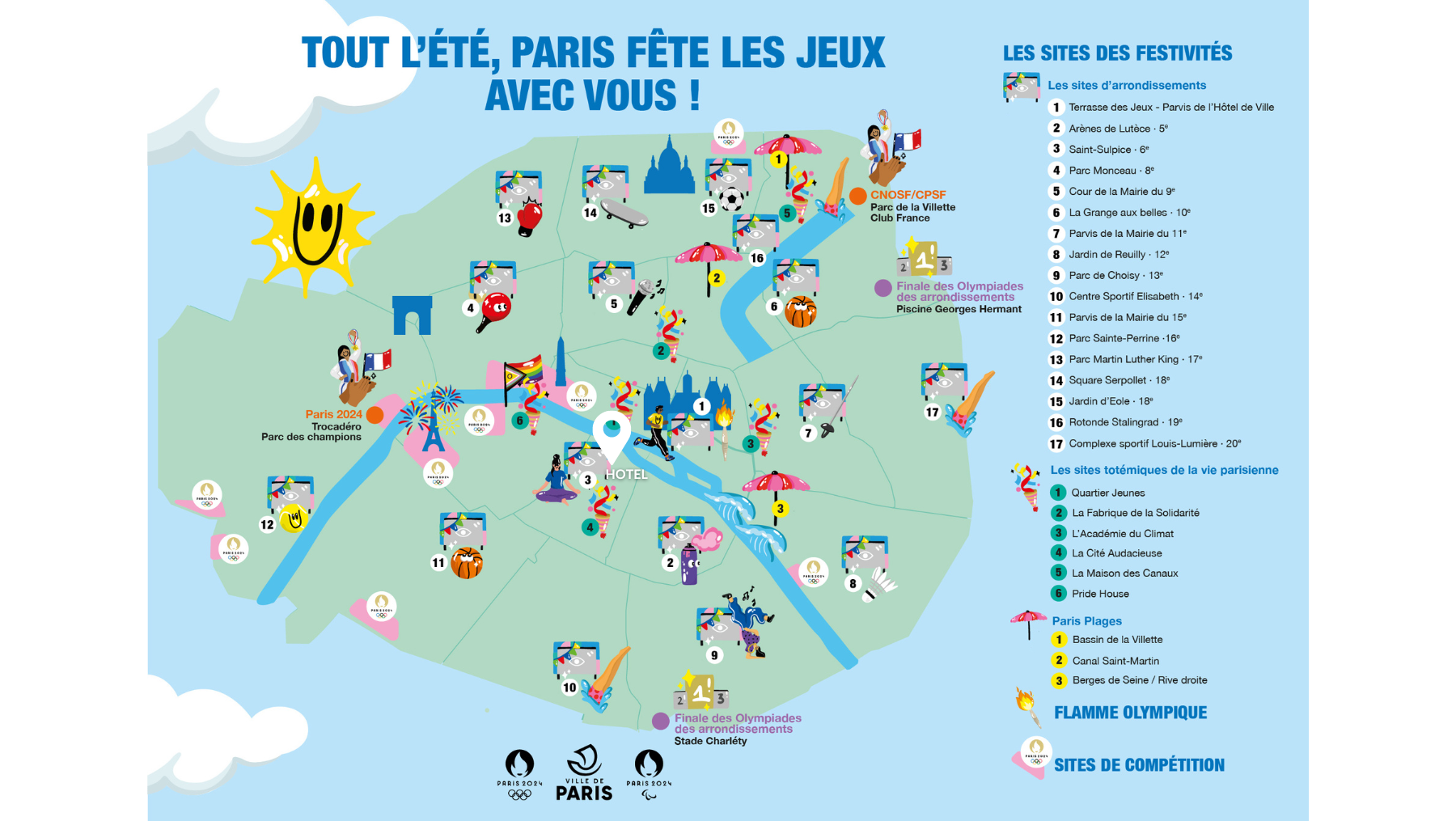 Carte des festivités à Paris durant les jeux